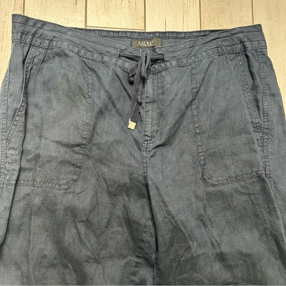 Lauren Ralph Lauren Black Label 100% Linen Pants Women’s Blue Wide Leg Career - Picture 3 of 8